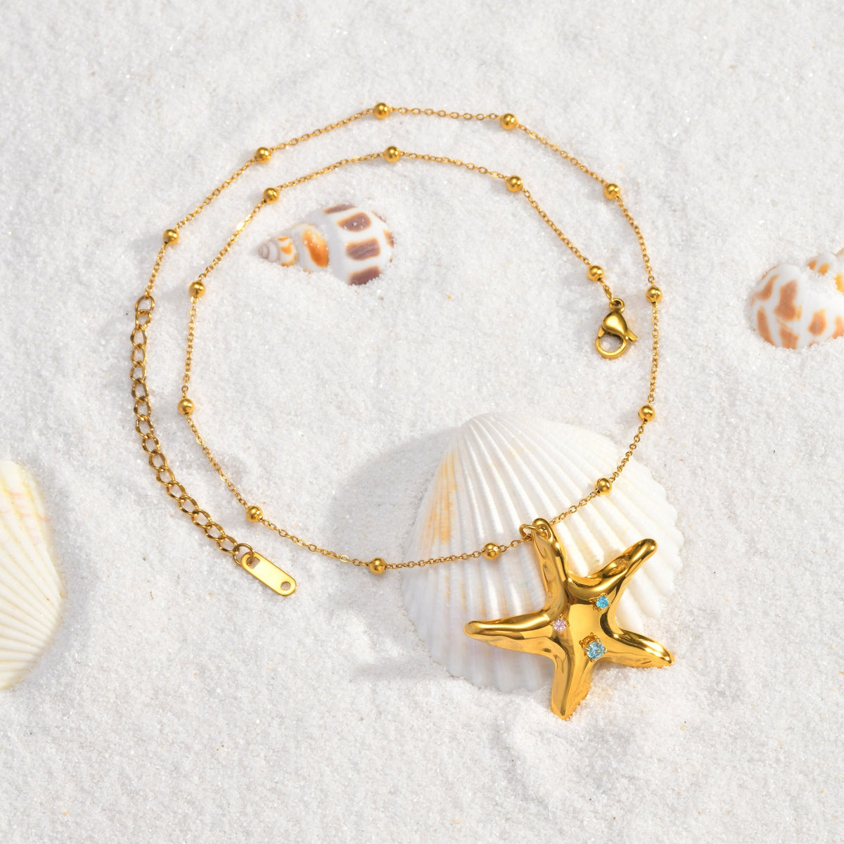 Seaside Vacation Wind Collarbone Chain Stainless Steel Ceramic Starfish Shallow Lake Blue Necklace