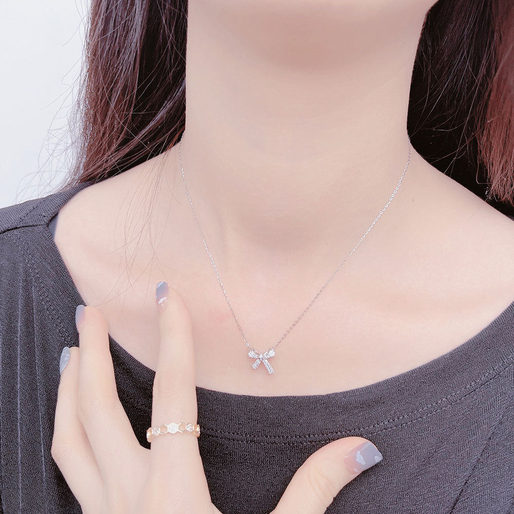 New Bow Necklace Women's 925 Silver Collarbone Chain