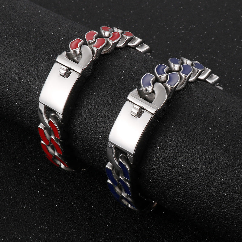 Cool Titanium Steel Chain Bracelet with Red Oil Drip for Men