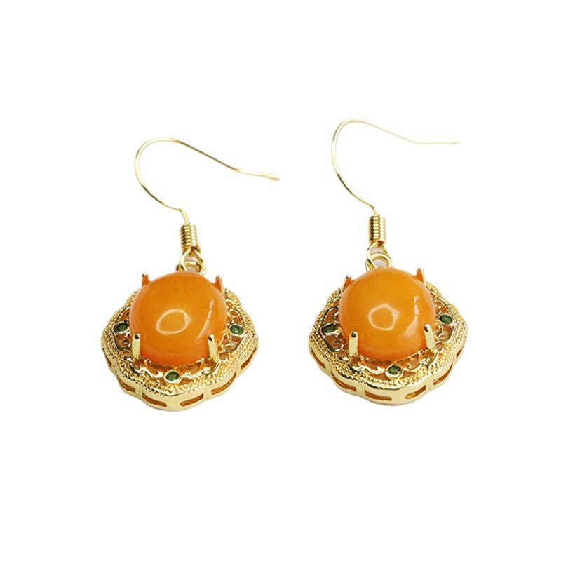 Vintage Beeswax Amber Claw-Set Drop Earrings