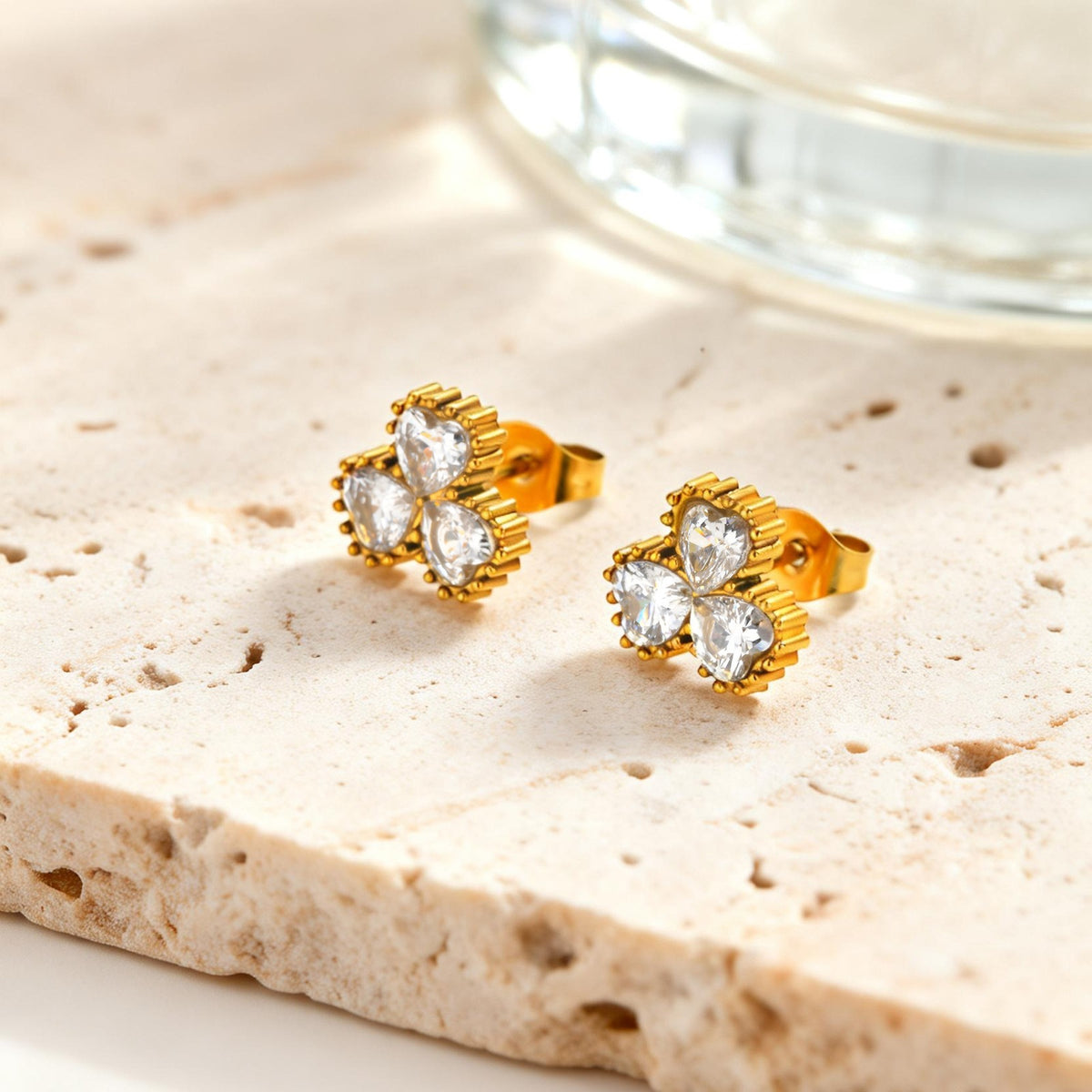 Stainless Steel Zircon Heart Earrings