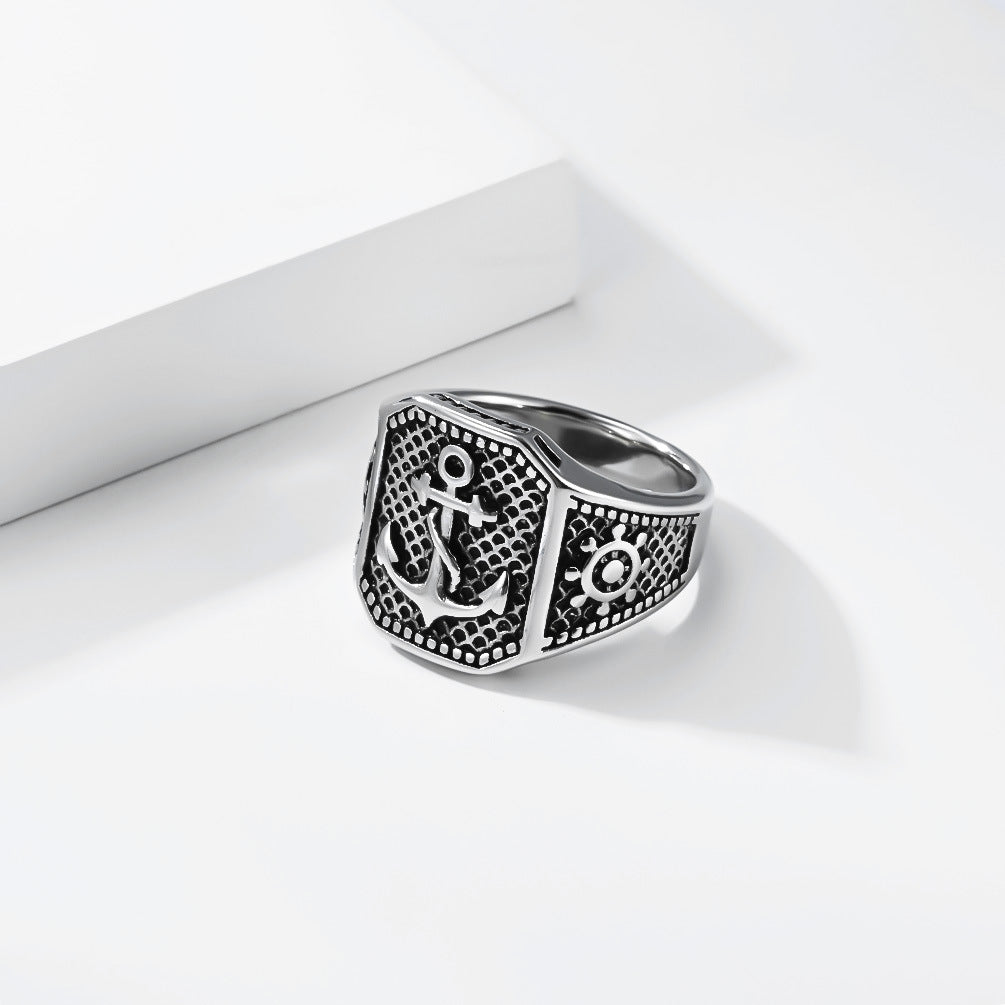 Vintage Anchor Stainless Steel Men's Ring