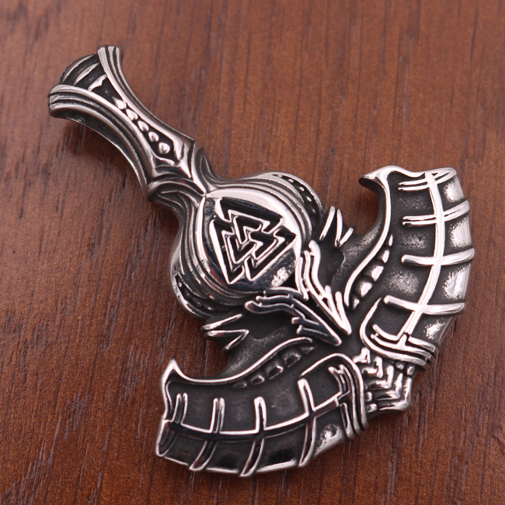 Viking Tolto Axe Celtic Wolf Pendant Necklace - Men's Titanium Steel Jewelry
