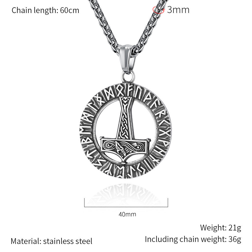 Planderful Thors Hammer Necklace Titanium Steel Durable Rune Pendant Nordic Viking Jewelry For Mythology Fans