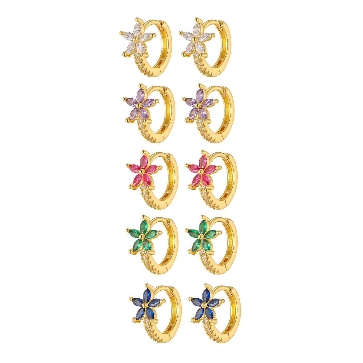 Floral Cat Zircon Earrings — Four Designs, Five Stone Colors