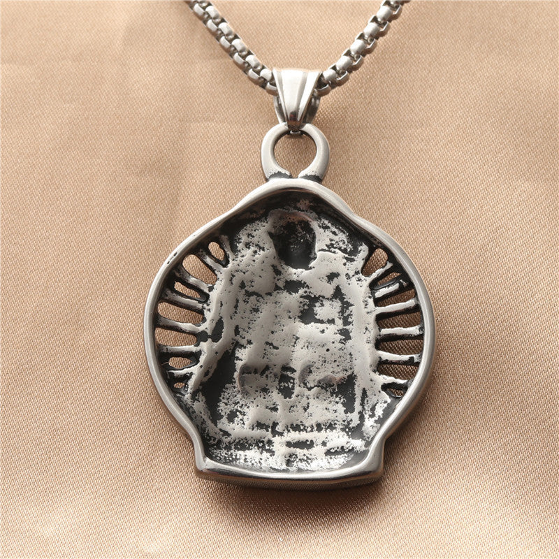 Titanium Steel Buddha Pendant Necklace for Men - Retro Punk Style Amitabha Design