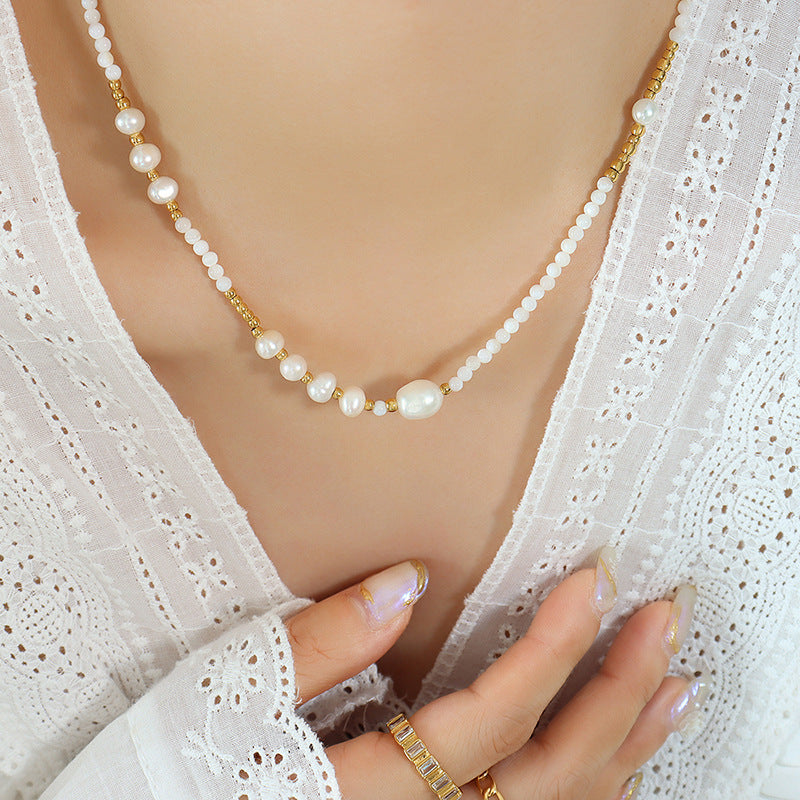 Elegant French Style Freshwater Pearl Beaded Necklace - Luxe Jewelry Piece