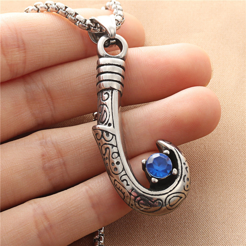 Personalized Titanium Steel Fish Hook Pendant Necklace for Men - Retro Punk Style by Planderful