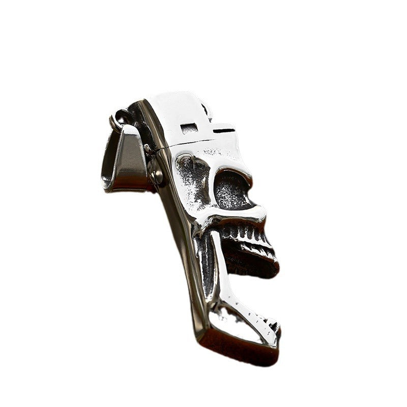 Punk-Inspired Hip Hop Titanium Steel Skull Pendant: Retro Lighter Bottle Opener for Men