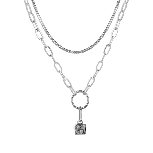 Planderful Titanium Steel Necklace Double Layer Unisex Hip Hop Style Statement For Men And Women