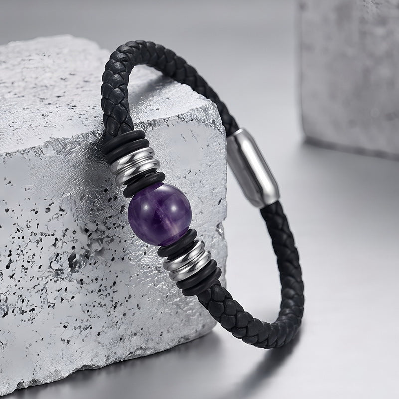 Woven Leather Rope Bracelet Tiger's Eye Stone Lapis Lazuli Magnetic Buckle Stainless