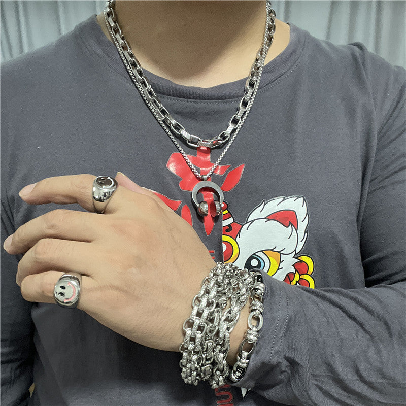 Trendy Titanium Steel Earphone Pendant Necklace for Men - Retro Personalized Rock Design