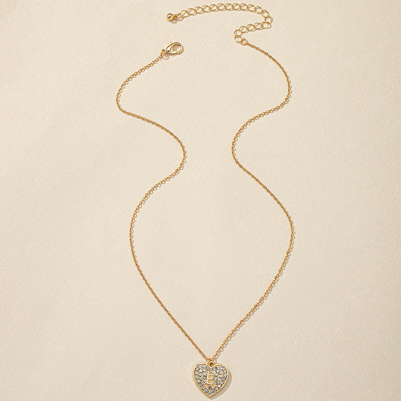 Heart-Shaped Ultra-Thin Collarbone Chain with High-End Letter Necklace in European and American Light Luxury Design