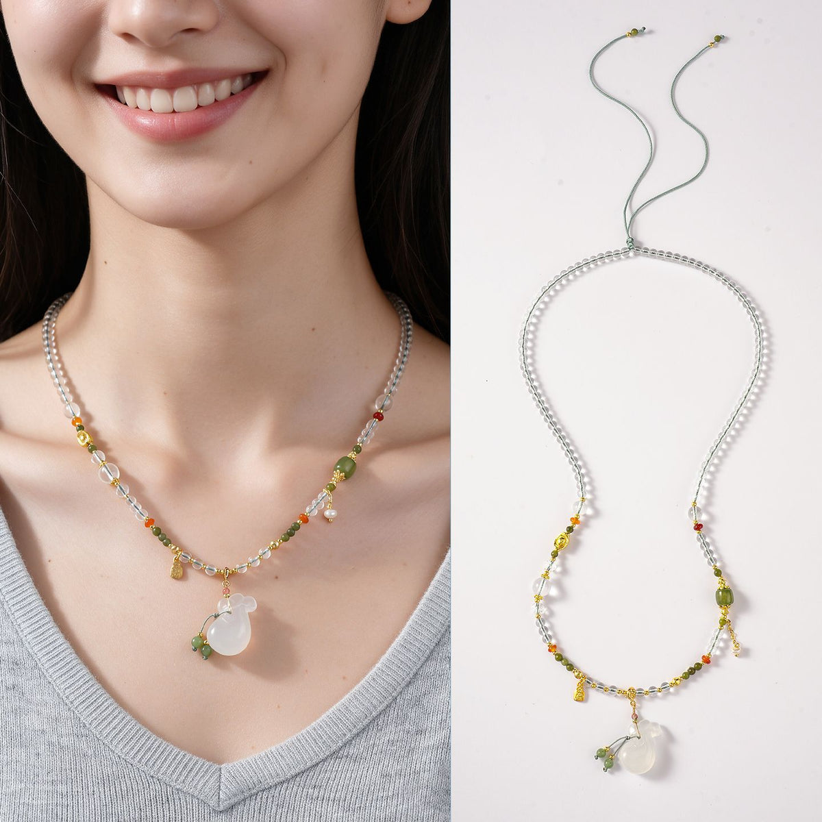 Agate Ruyi Lock Pendant Necklace