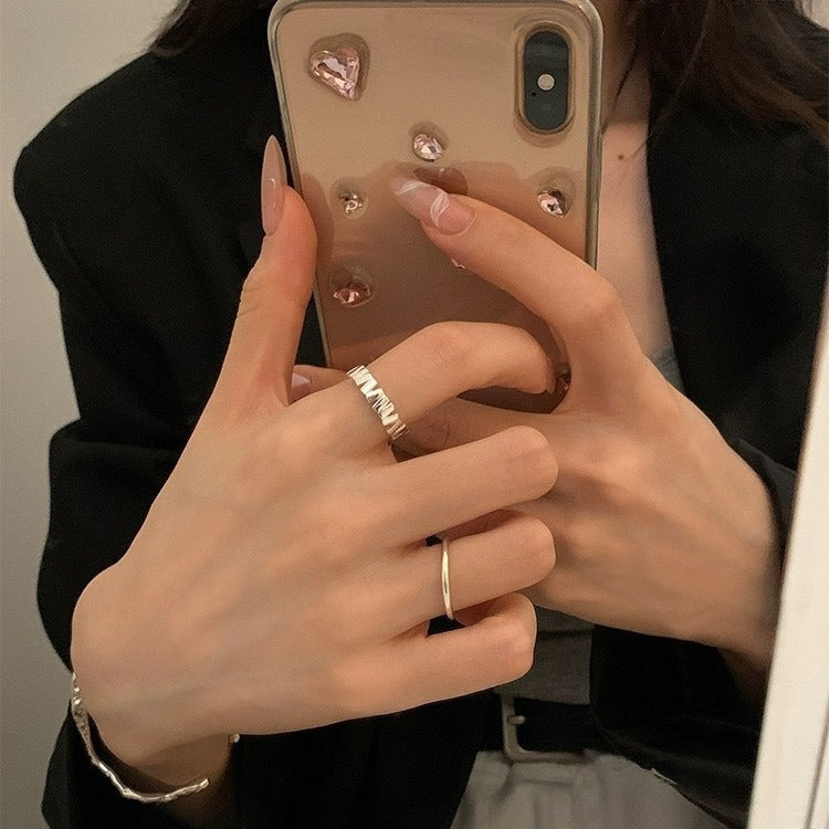 S925 Sterling Silver Irregular Open Ring — Adjustable