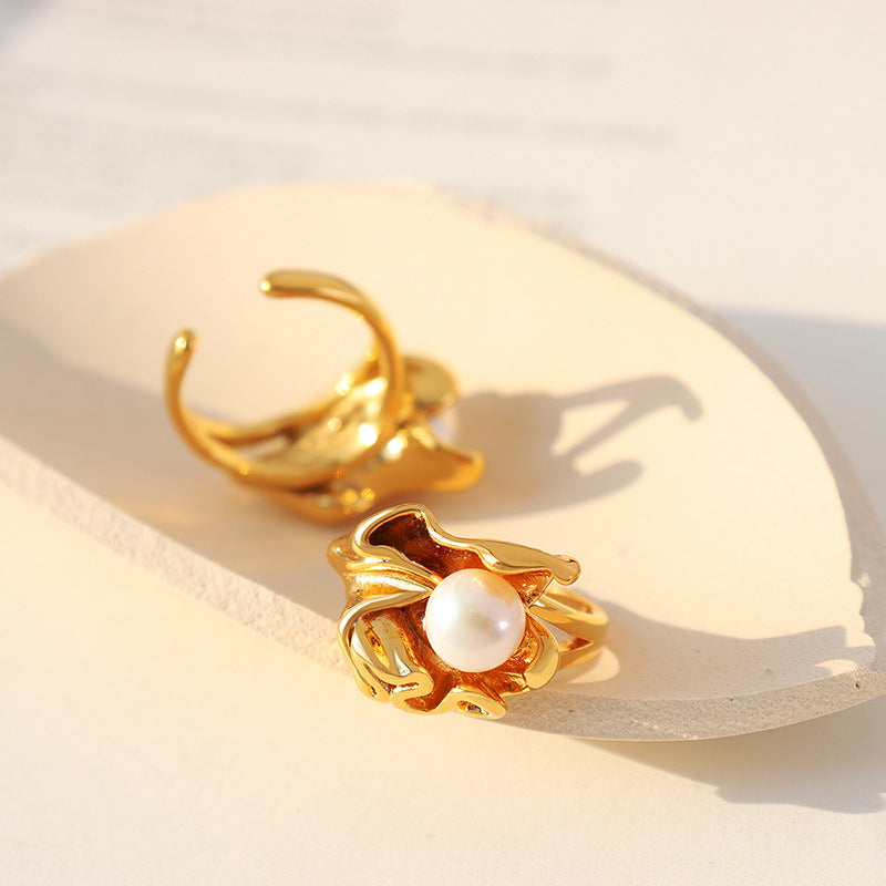 Golden Pearl Irregular Ring by Planderful - Trendy Designer Style