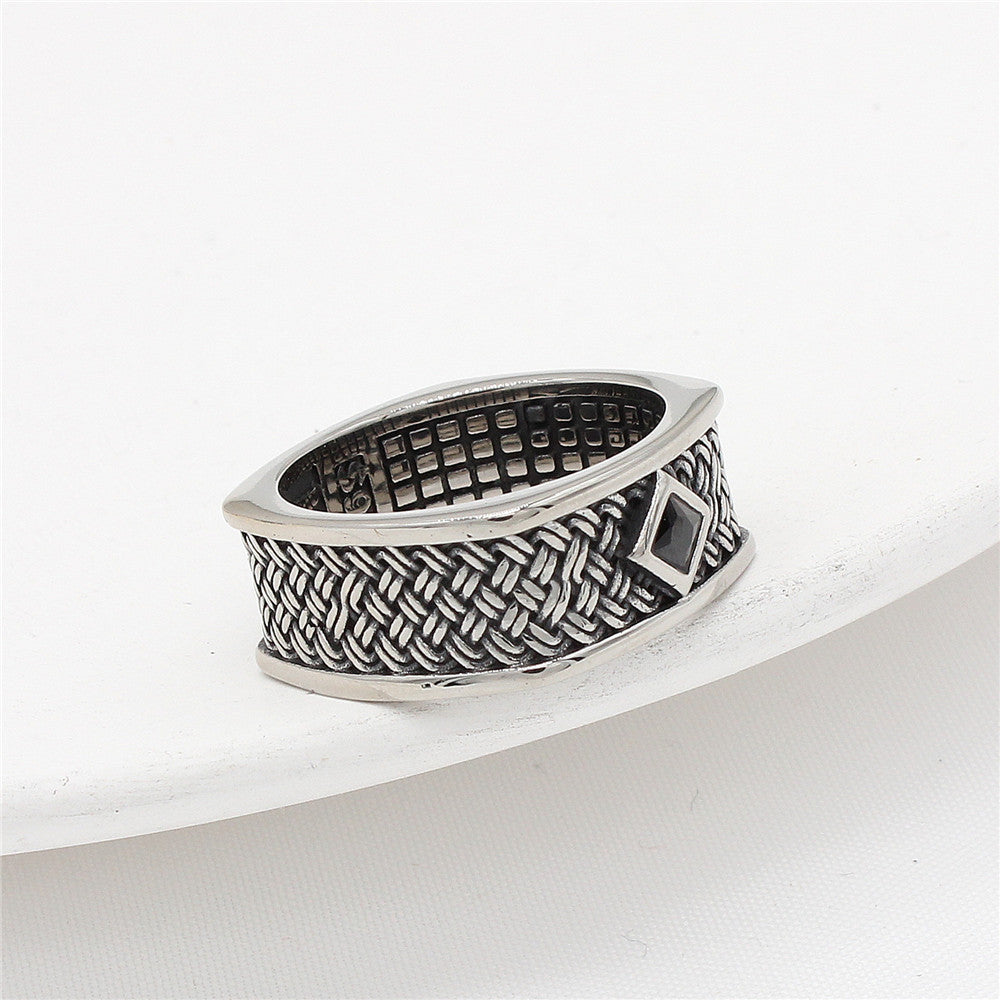 Retro European and American Punk Square Zircon Men's Titanium Steel Ring