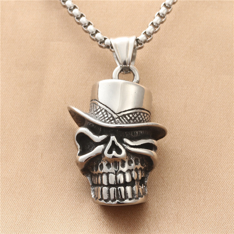 Personalized Titanium Steel Skull Pendant Necklace for Men - Retro Punk Design