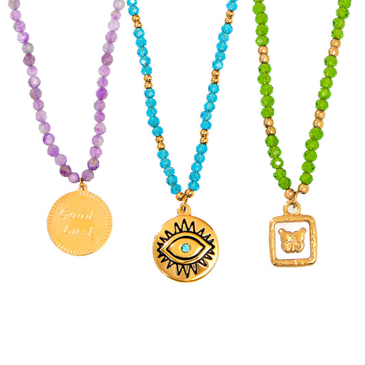 Elegant Handcrafted Titanium Steel Pendant Necklace with Natural Stone Beads