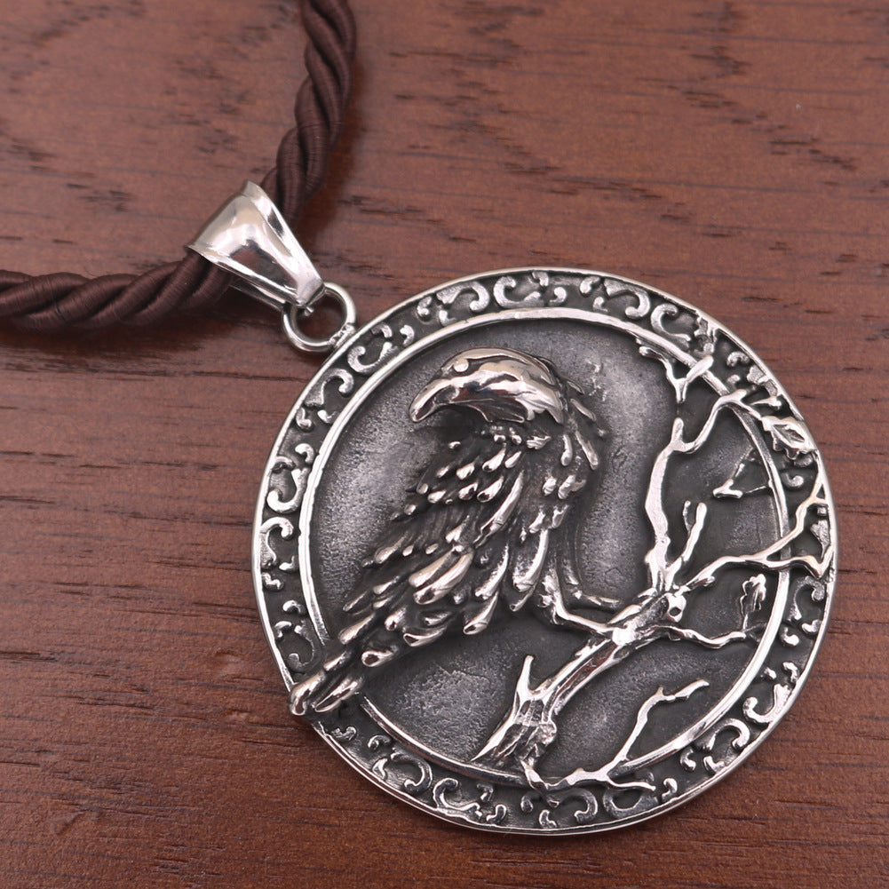 Viking Crow Compass Rune Necklace with Titanium Steel Pendant - Premium Quality Men's Jewelry