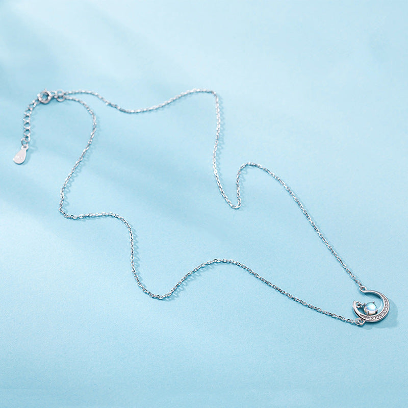 New 925 Sterling Silver Planet Necklace with Moonstone