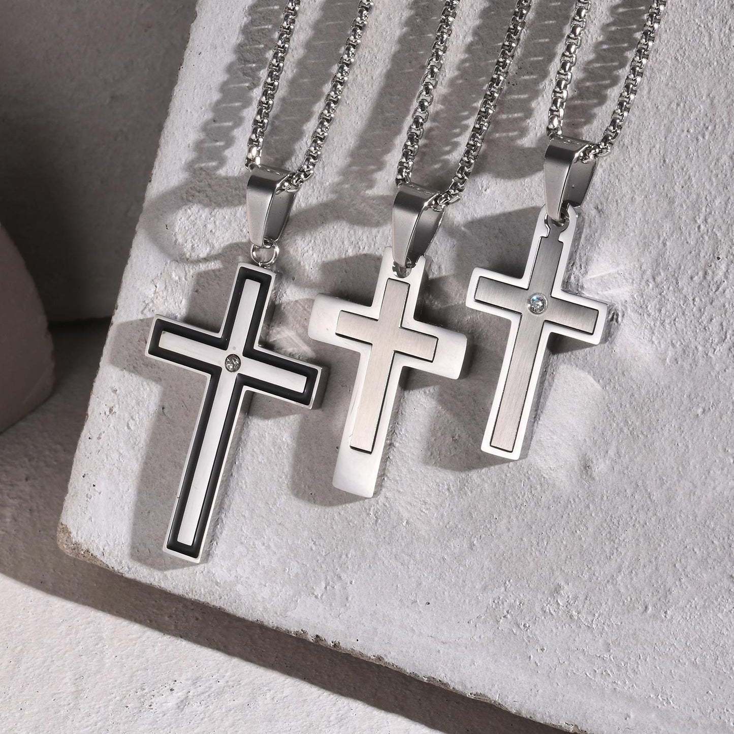 Planderful Mens Cross Pendant Necklace Durable Steel