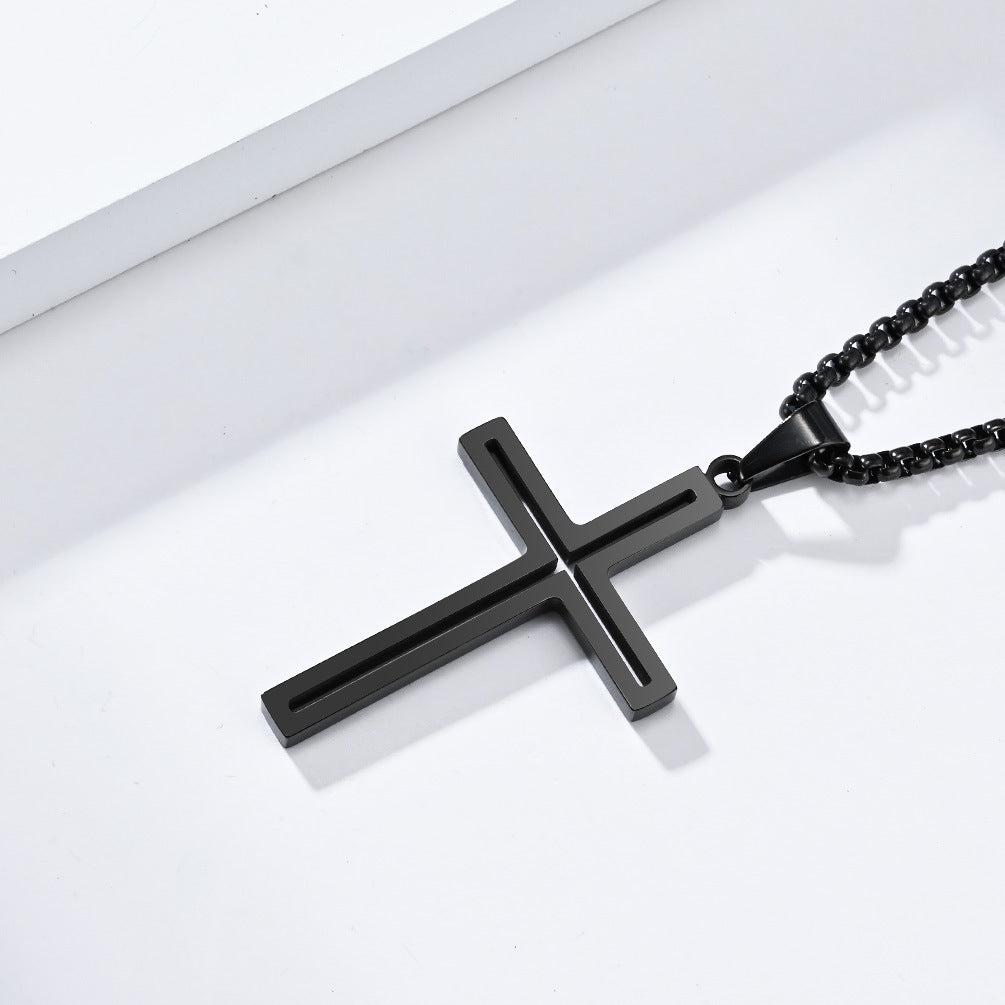 Cross-Border Simple Titanium Steel Cross Necklace for Men