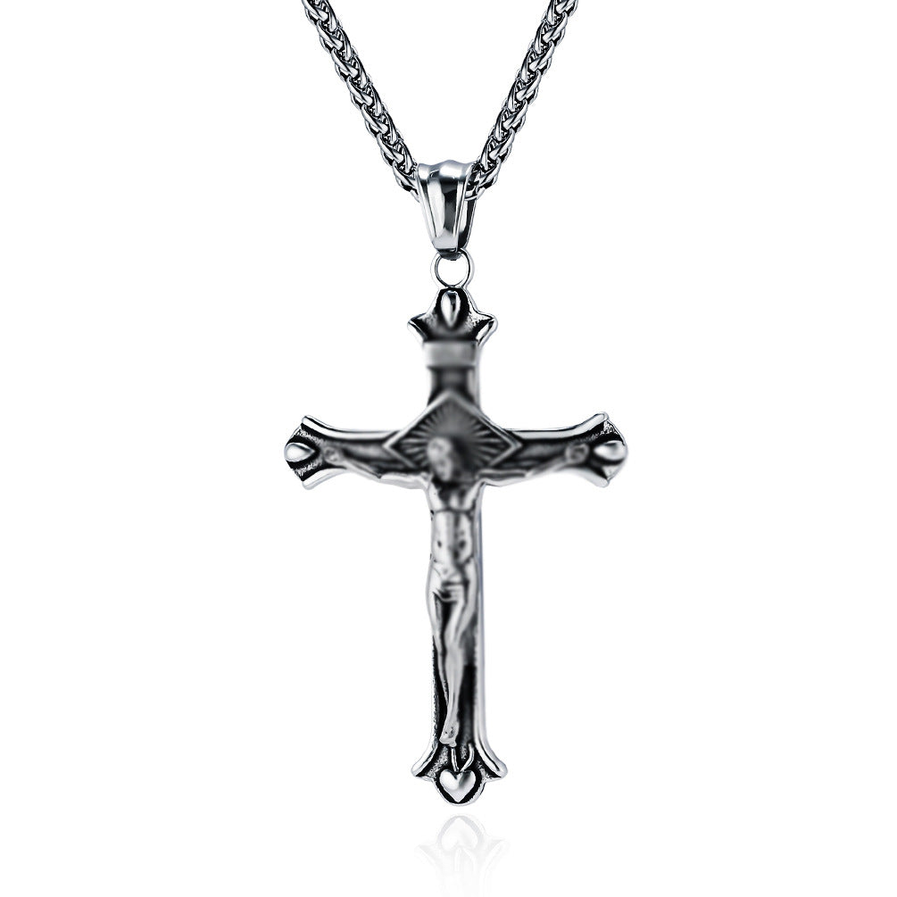 European and American Retro Titanium Steel Cross Necklace for Men