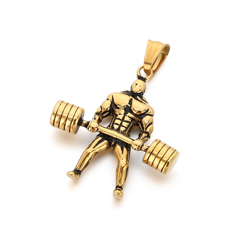 Sports Fitness Barbell Pendant, Hip Hop Retro Smear Weightlifting Stainless Steel Men's Pendant Necklace