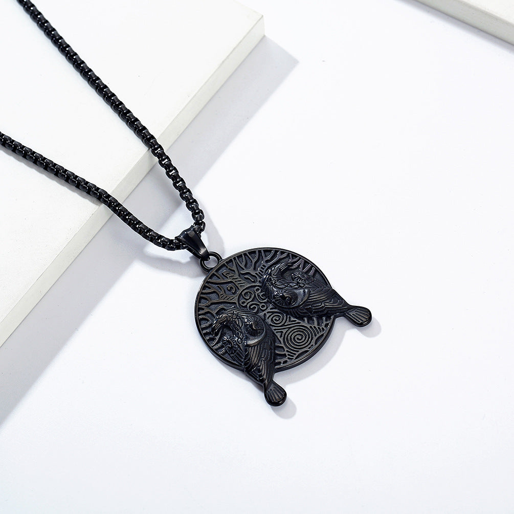 Vintage Nordic Viking Crow Titanium Steel Necklace for Men