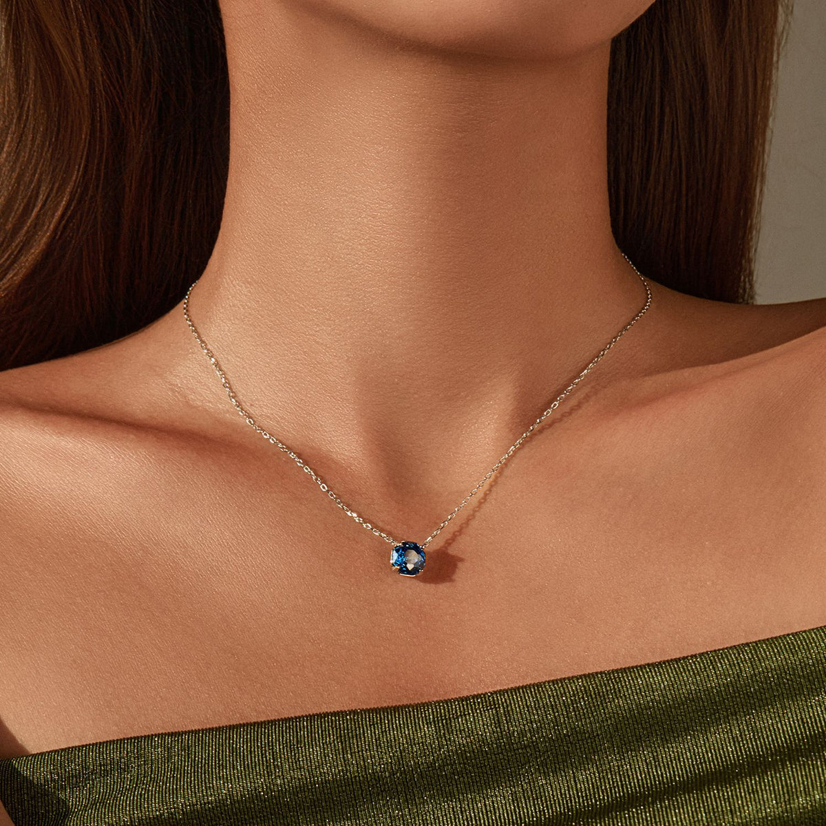925 Sterling Silver Royal Blue Rose-Cut Zircon Pendant Necklace