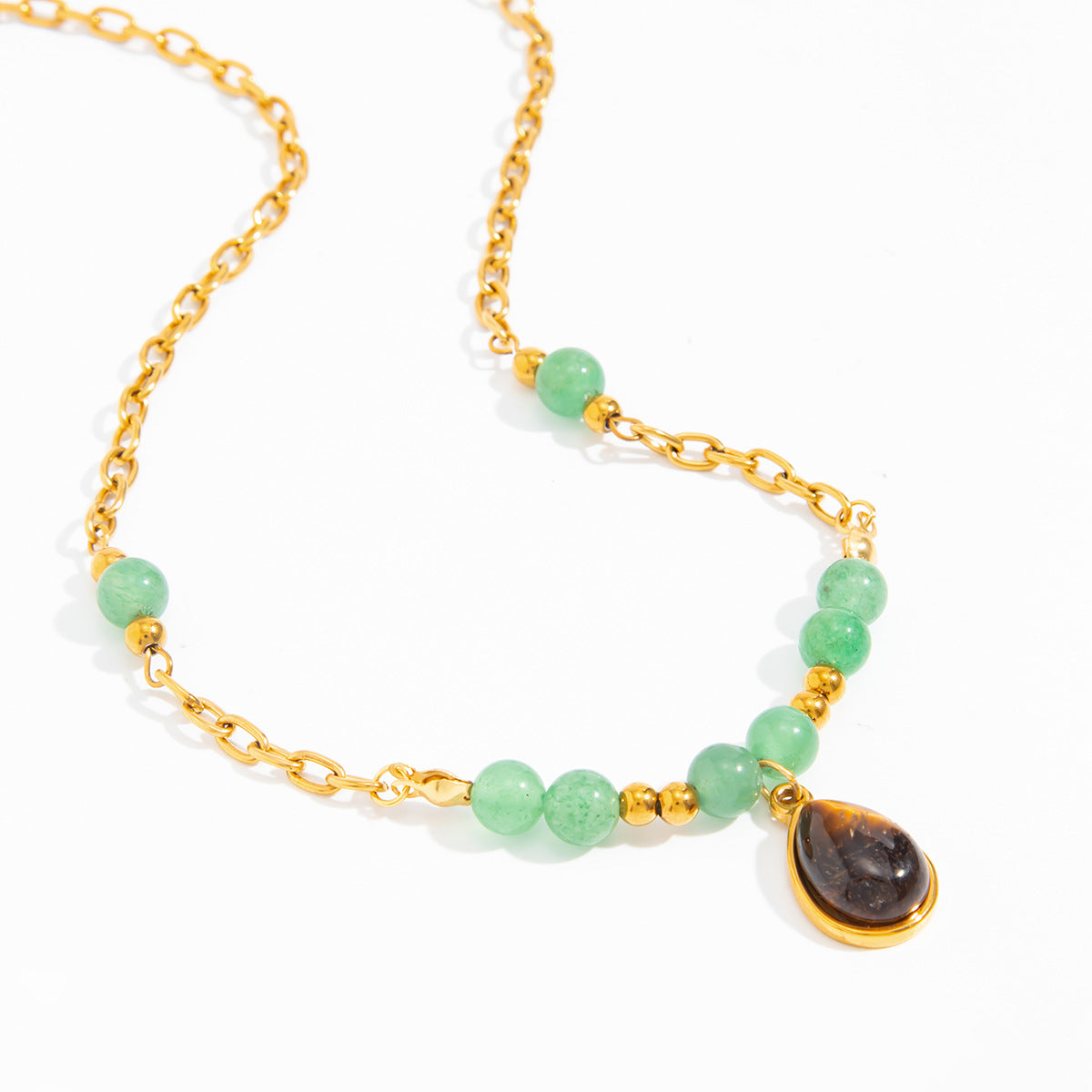Vacation Gravel Pendant Beaded Collarbone Chain Retro Colored Gemstone Stainless Steel Neck Necklace