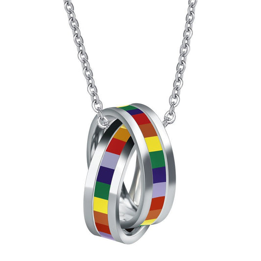 Rainbow Necklace Stainless Steel Pendant Double Ring Wholesale