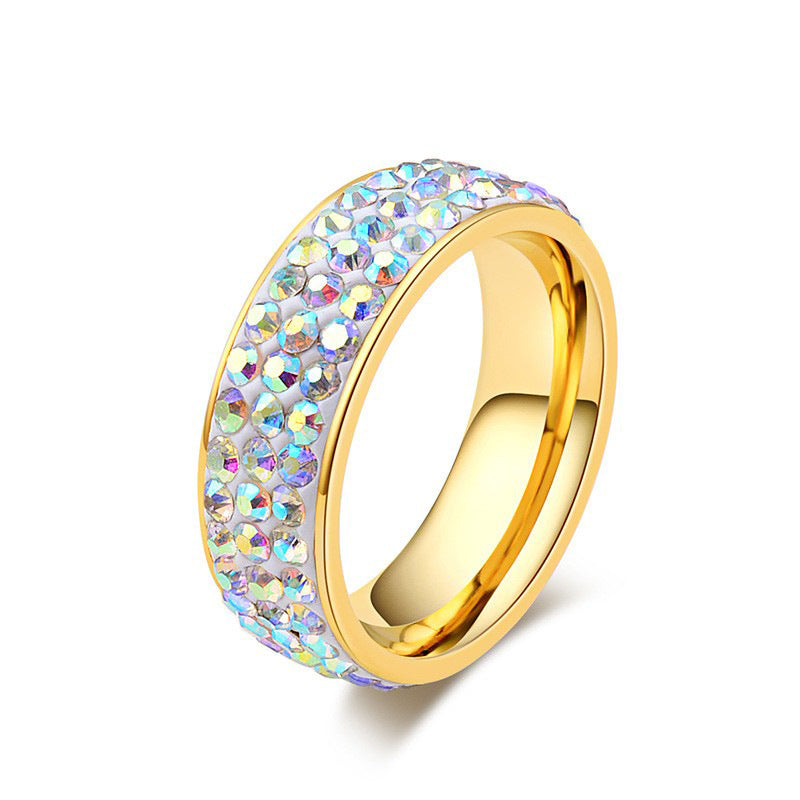 Titanium Steel Gold Colored Women's Ring with Zircon Sparkle