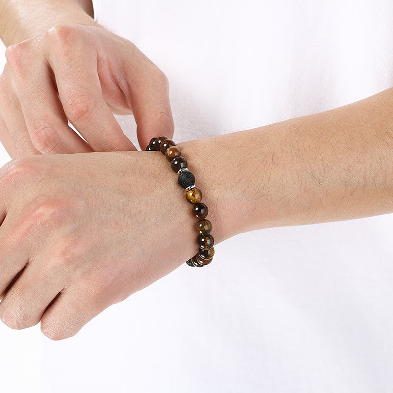 Volcanic Stone Stress-Relief Bracelet – Yellow/Red Tiger's Eye Stone Elastic Rope
