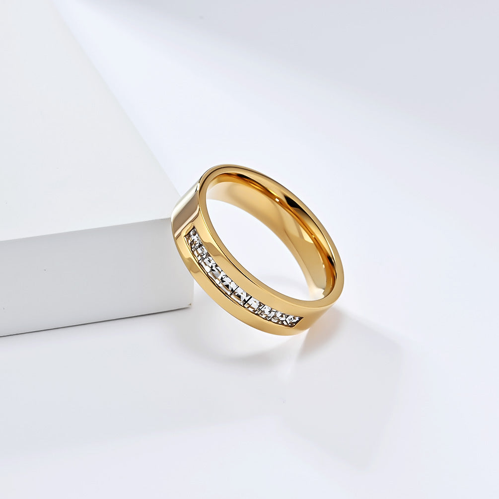 Planderful Gold Plated Titanium Steel Ring Elegant With Square Zircon For Women Office Wear
