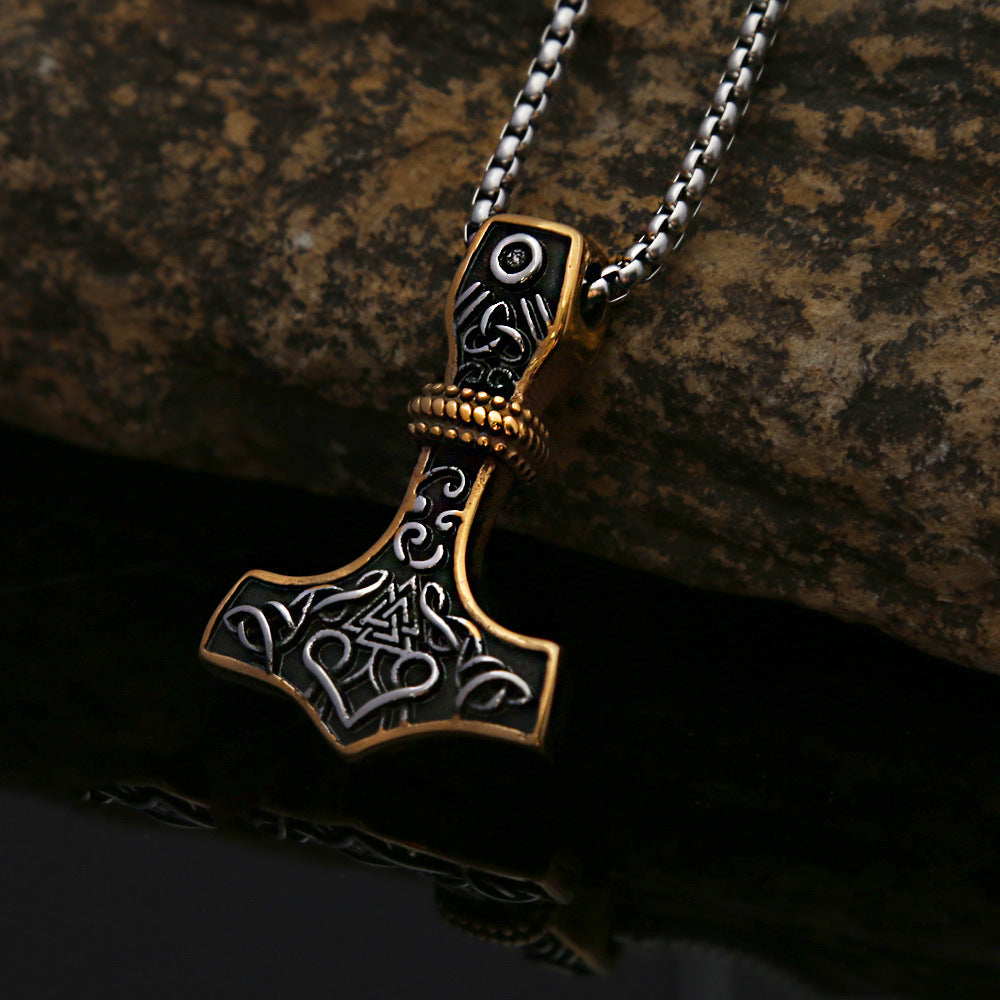 Viking Raytheon Hammer Rune Pendant Titanium Steel Necklace