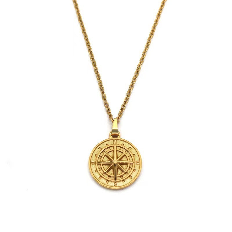 Compass Pendant Necklace Titanium Steel Personalized Hip Hop Style for Men and Women by Planderful Everyday Genie