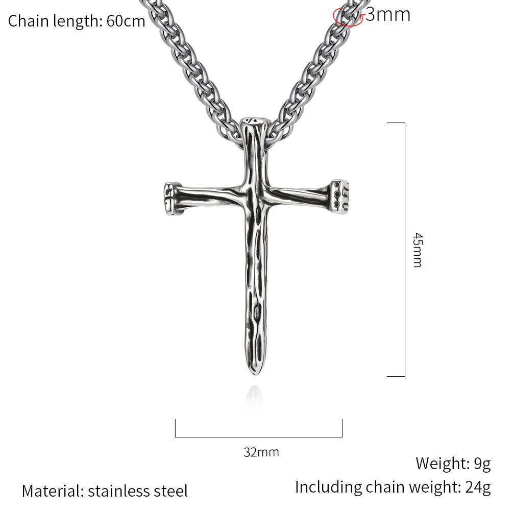 Planderful Wood Grain Cross Necklace For Men Vintage European American Style Titanium Steel Pendant Jewelry