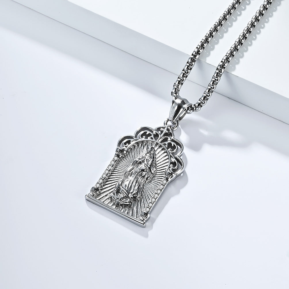 Planderful Virgin Mary Necklace For Men Stainless Steel 18K Gold Plated Pendant Elegant Personalized Jewelry