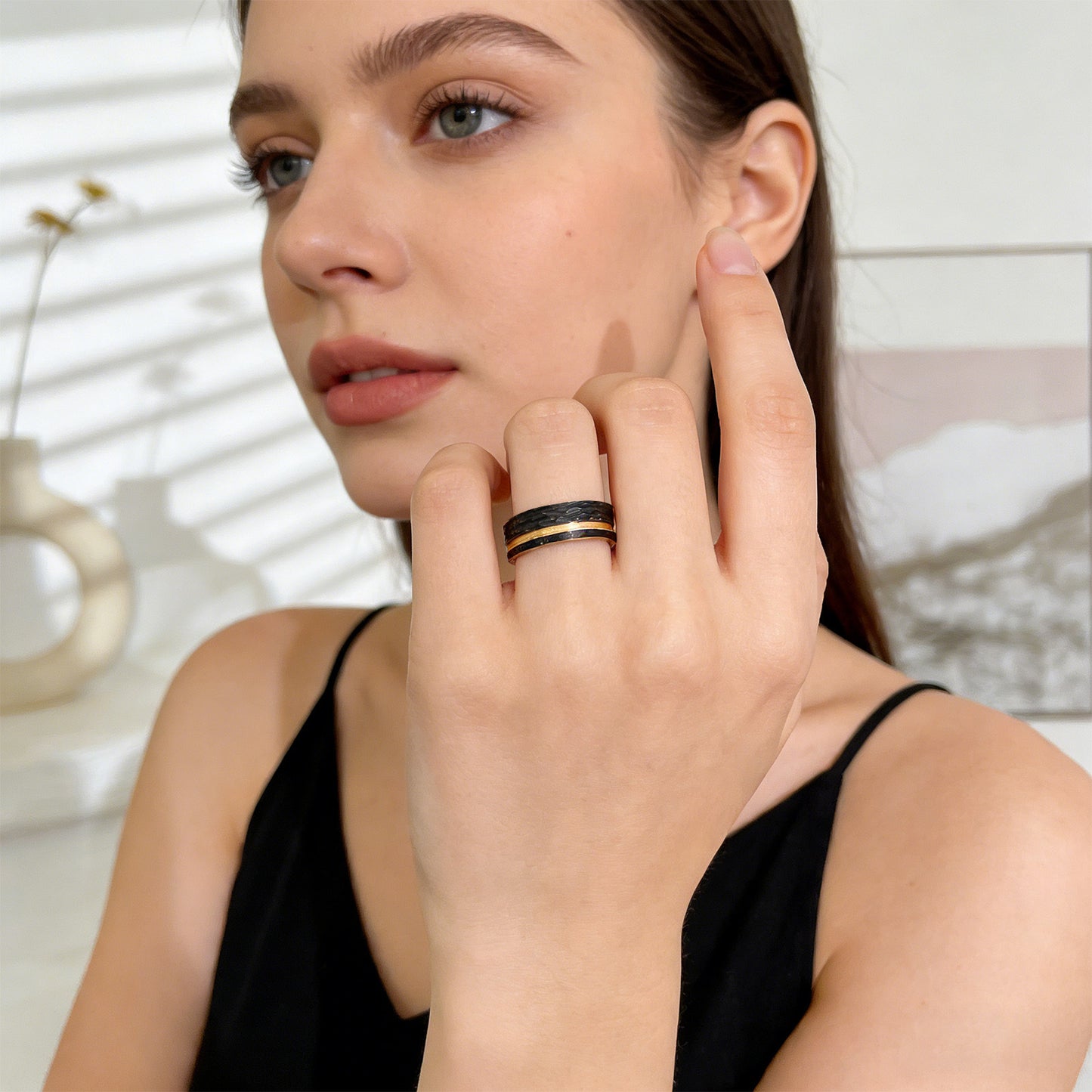 Stainless Steel Ring 6mm Black Rose Gold Groove Design Unisex For Couples Planderful Everyday Genie