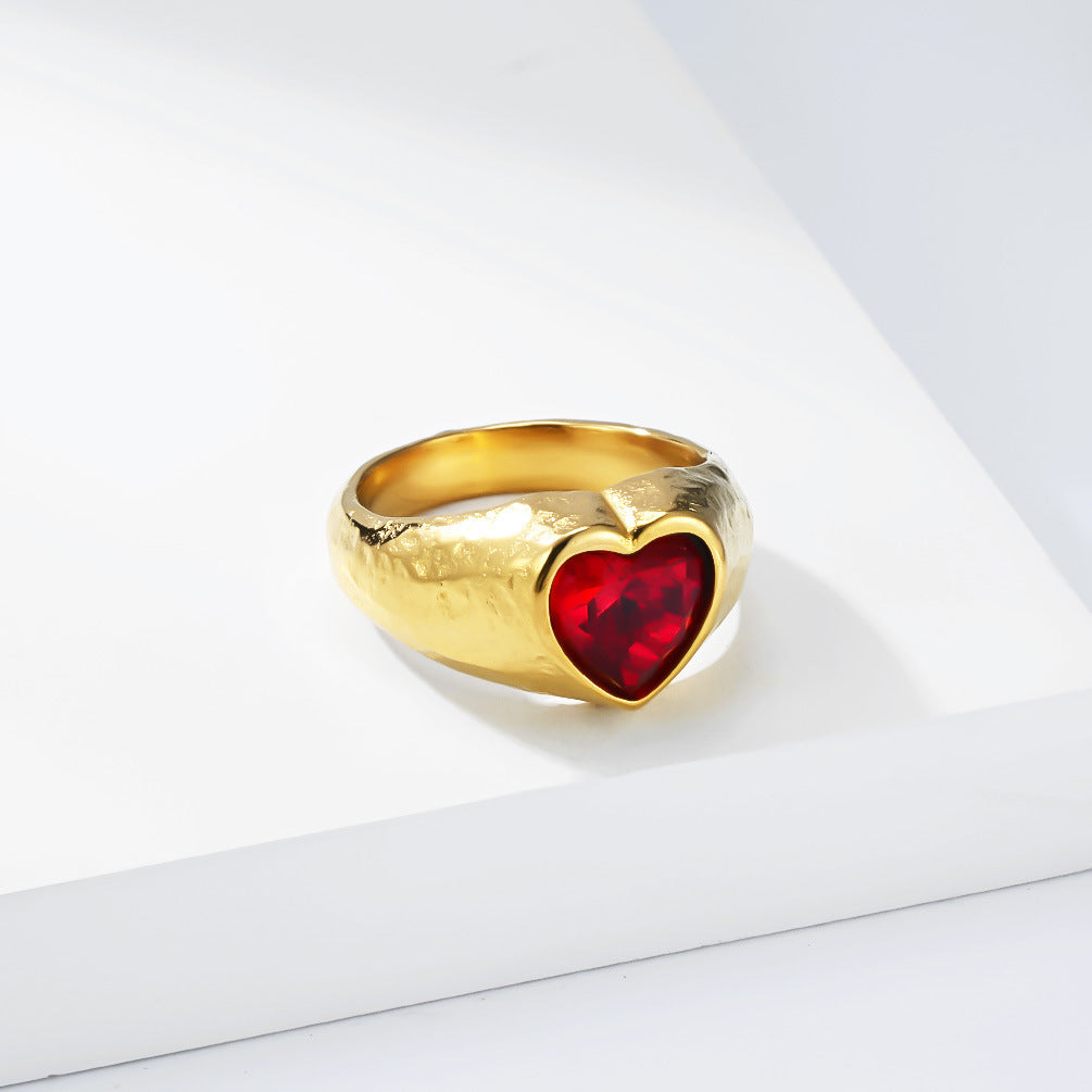 Steel Ring – Elegant Gold-Plated Heart-Shaped Everyday Wear Ring by Planderful Jewelry