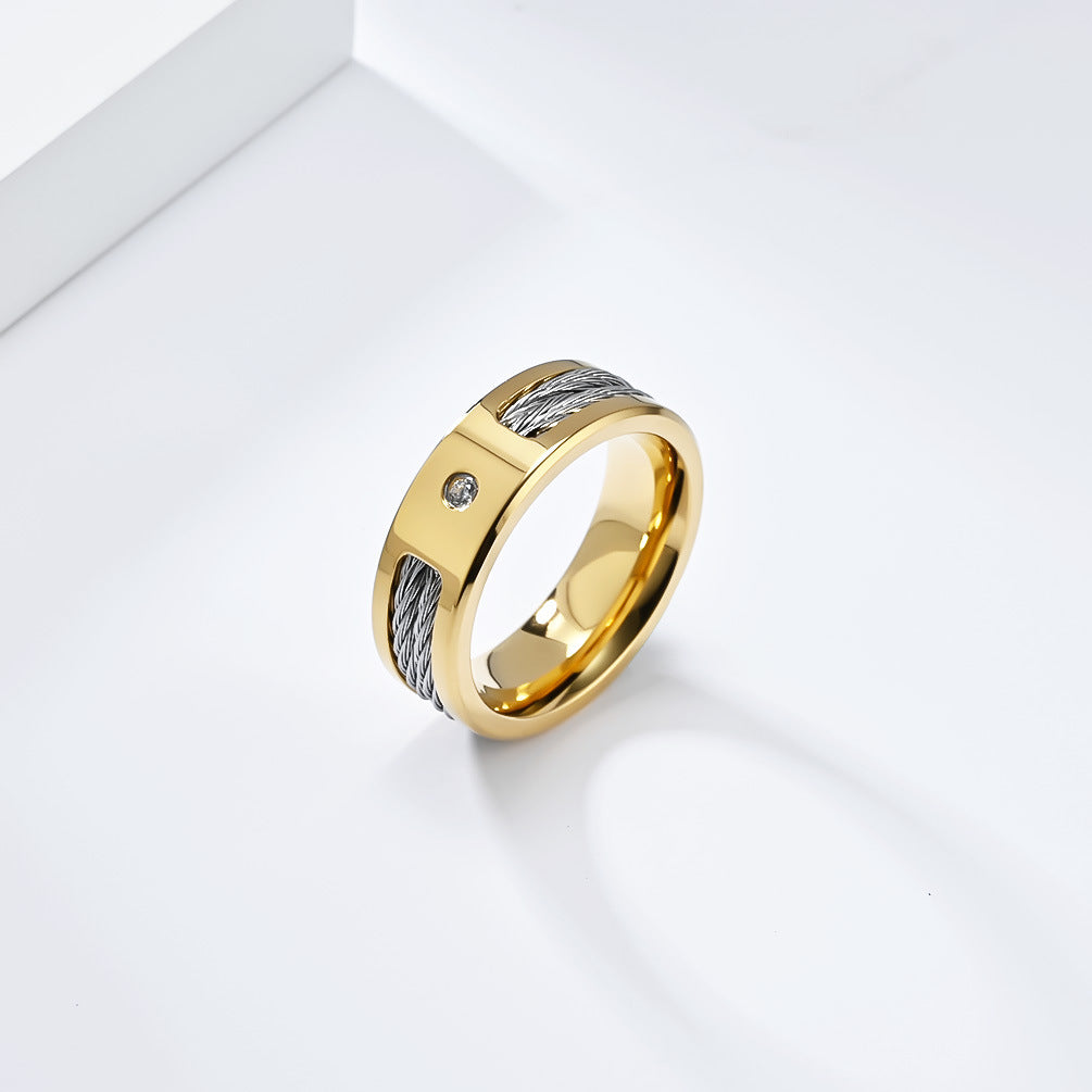Planderful Stainless Steel Inlaid Zircon Ring Unisex Everyday Genie Light Luxury Jewelry