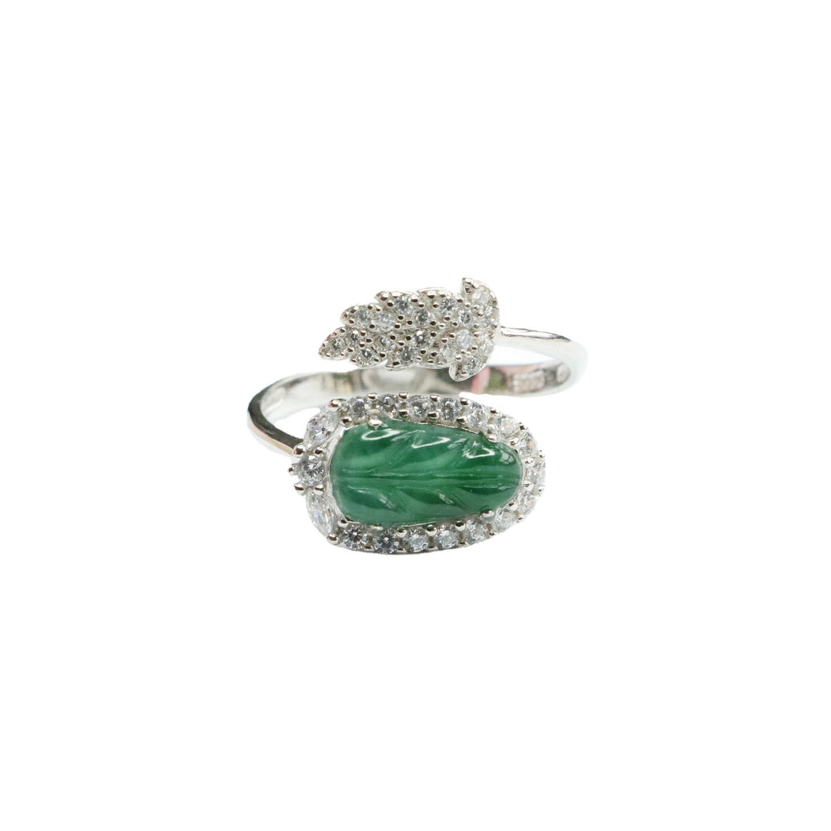 Icy Green Jadeite Leaf 925 Silver Ring