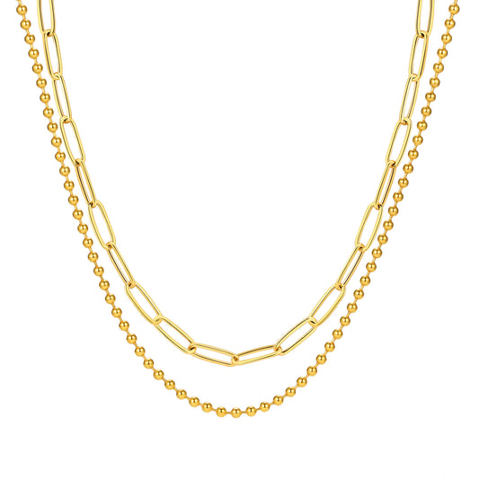 Stainless Steel Stacked Collarbone Chain Gold Double Layer Necklace