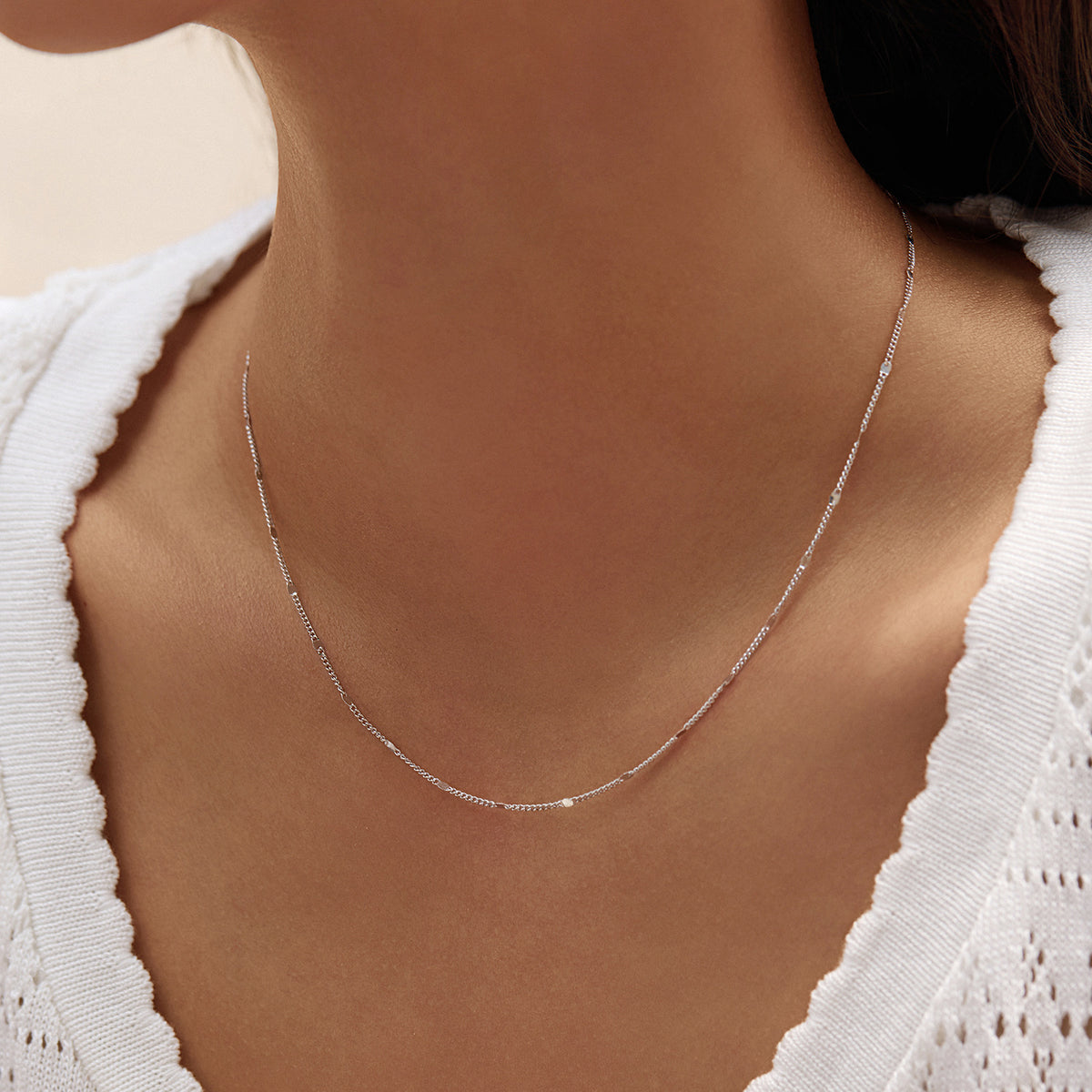 925 Sterling Silver Side-Sequin Chain Necklace