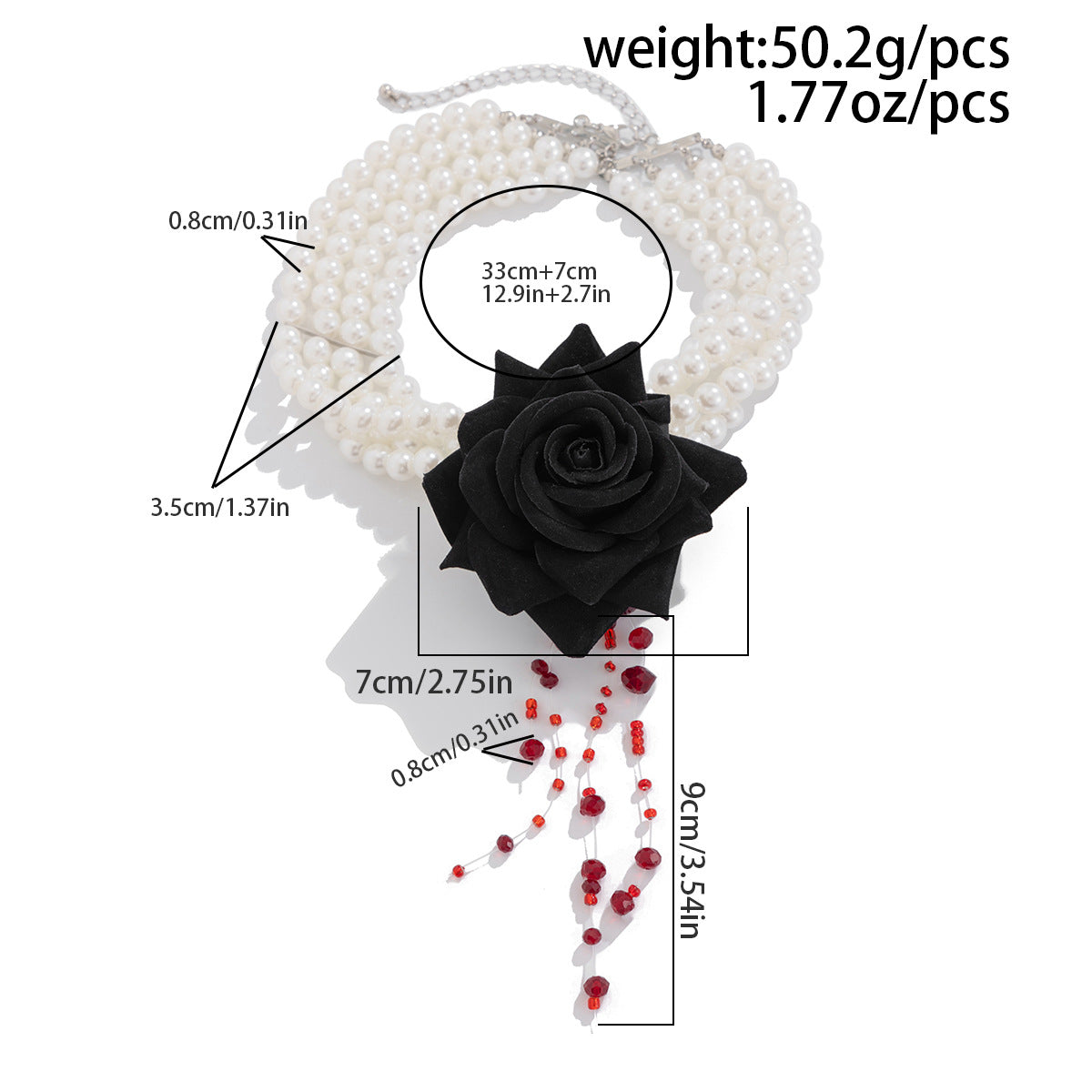 Gothic Pearl Rose Fringe Necklace