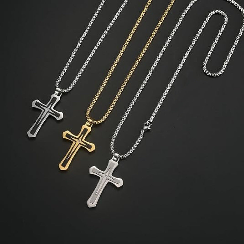 Planderful Stainless Steel Two Color Cross Necklace For Men Everyday Genie Trend Pendant