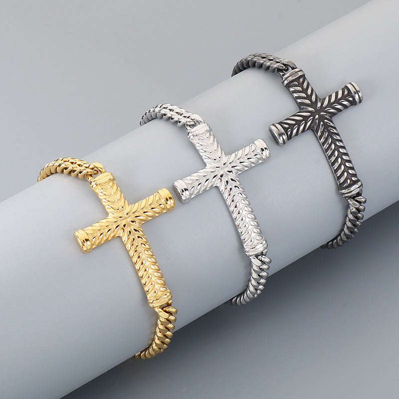 Adjustable – Rock Hip Hop Twist Cross Layered Cuban Chain Titanium Steel Men's Bracelet