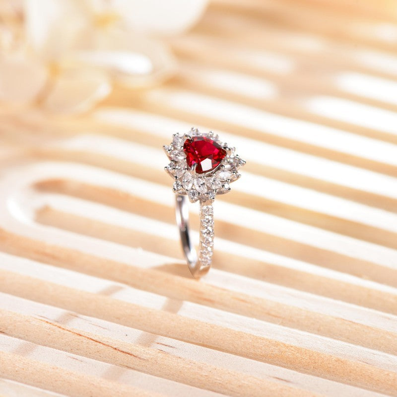 925 Sterling Silver 6x6mm Heart-Shape Lab Grown Ruby Ring Women's Jewelry Wholesale